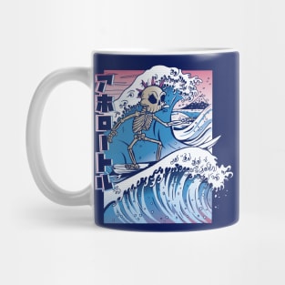 Vaporwave Surfing Punk Rock Skeleton on Great Wave // Funny Japanese Anime Style Mug